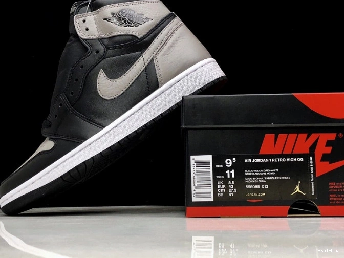 Reps TBkick Jordan Shadow Retro Air 1 Grey 555088-013 OG High Black 0729